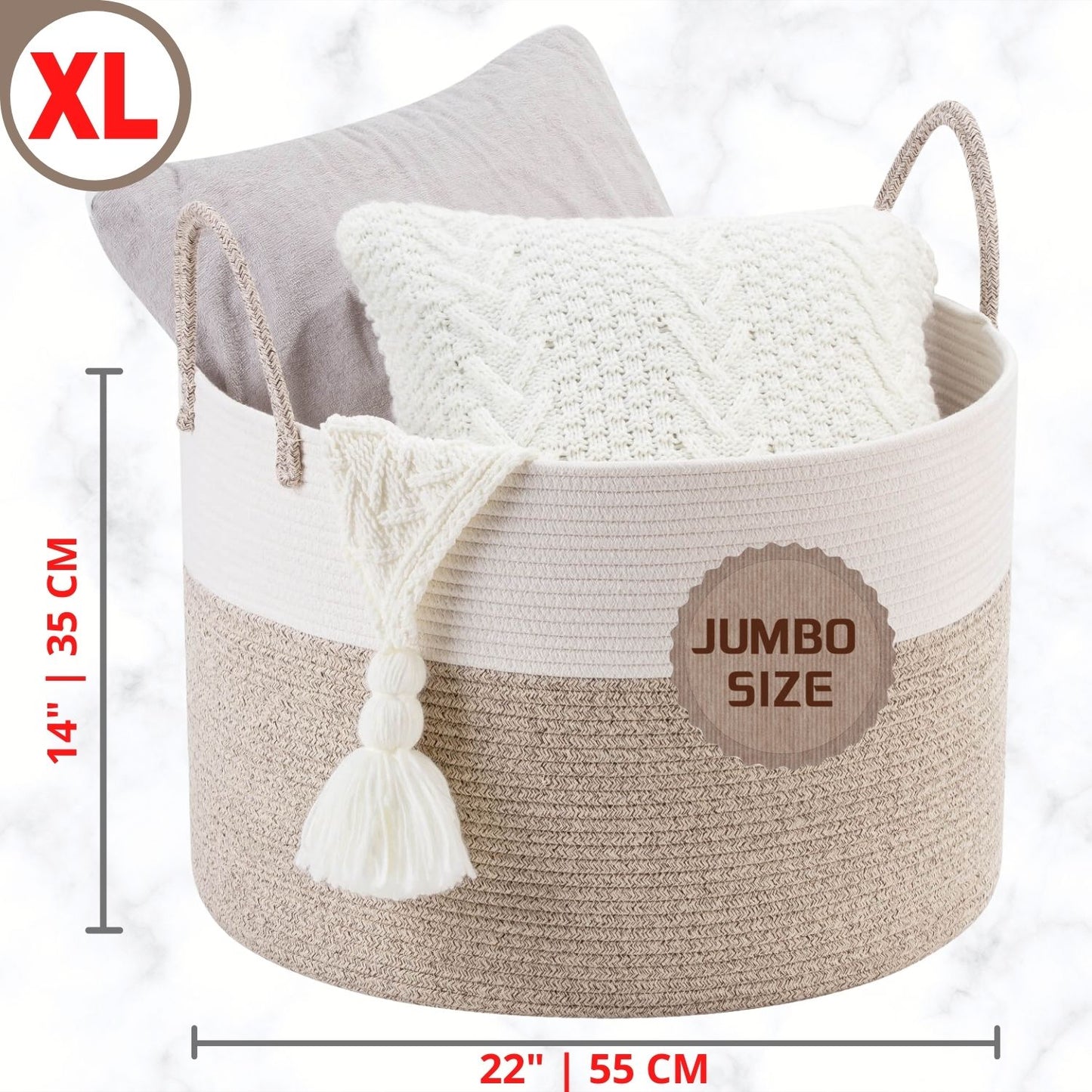 22"x14" Rope Basket w/ Long Handles - Light Brown