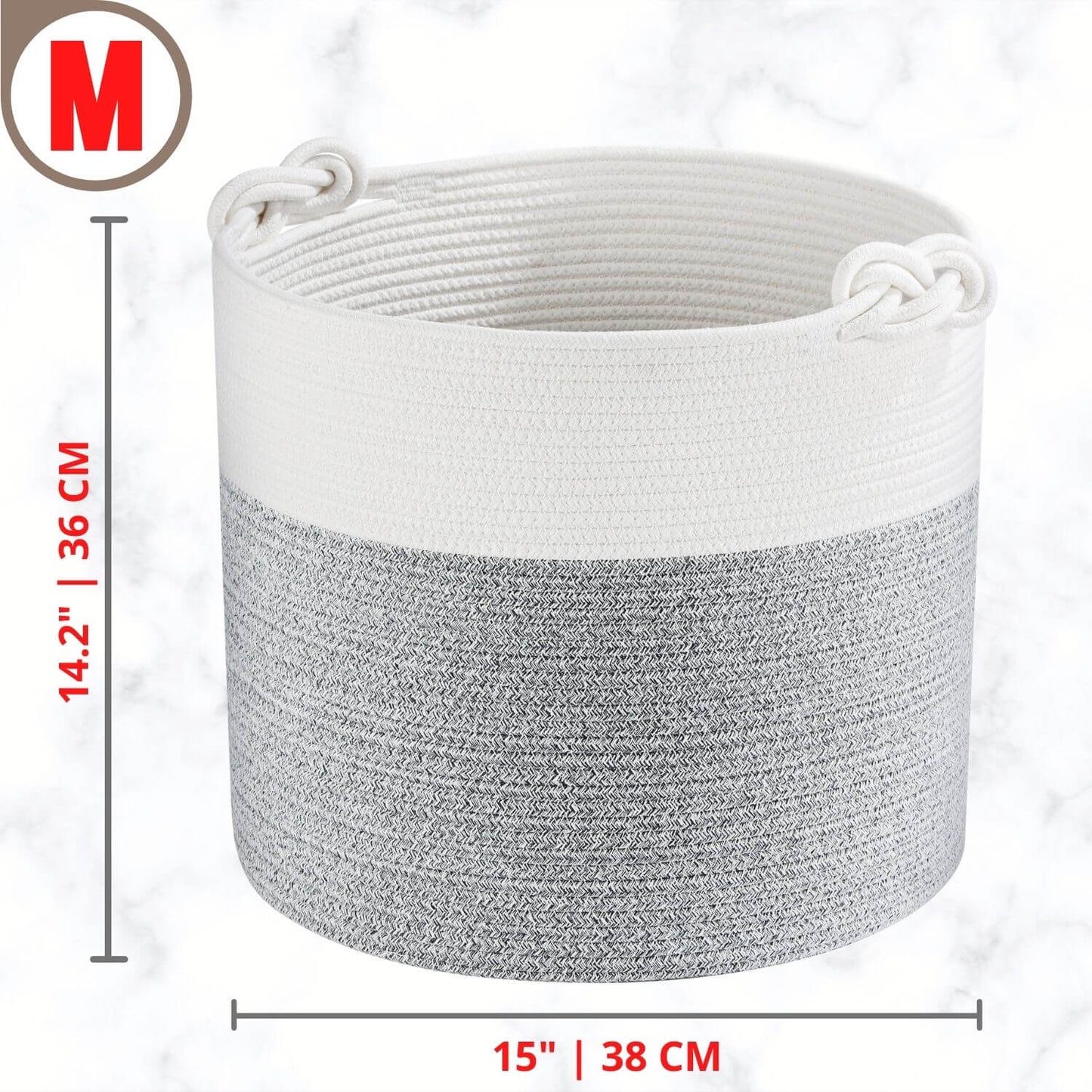 15"x14.2" Rope Basket w/ Knot Handles - Light Grey