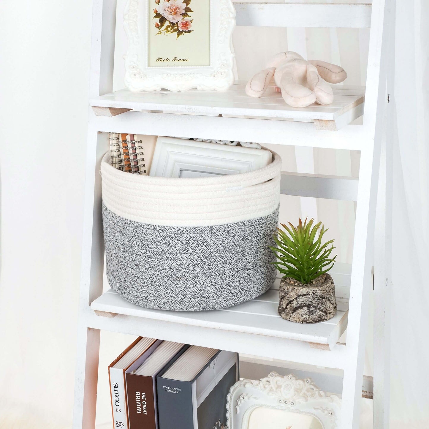 9.5"x7.1" Rope Basket - Light Gray