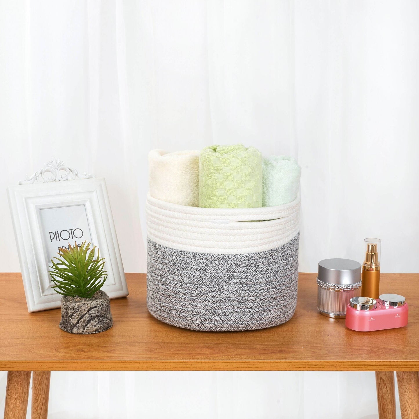 9.5"x7.1" Rope Basket - Light Gray