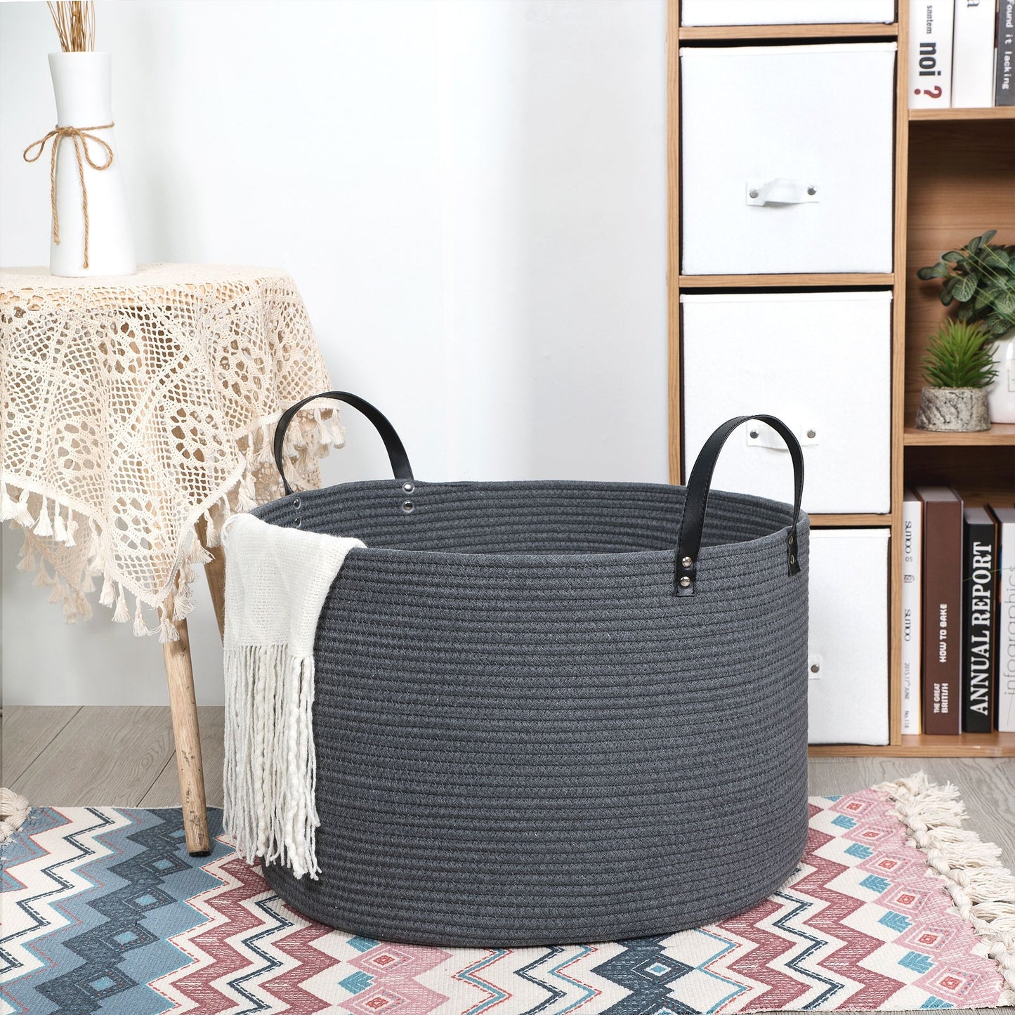 20"x13" Rope Basket w/ Long Handles - Dark Grey