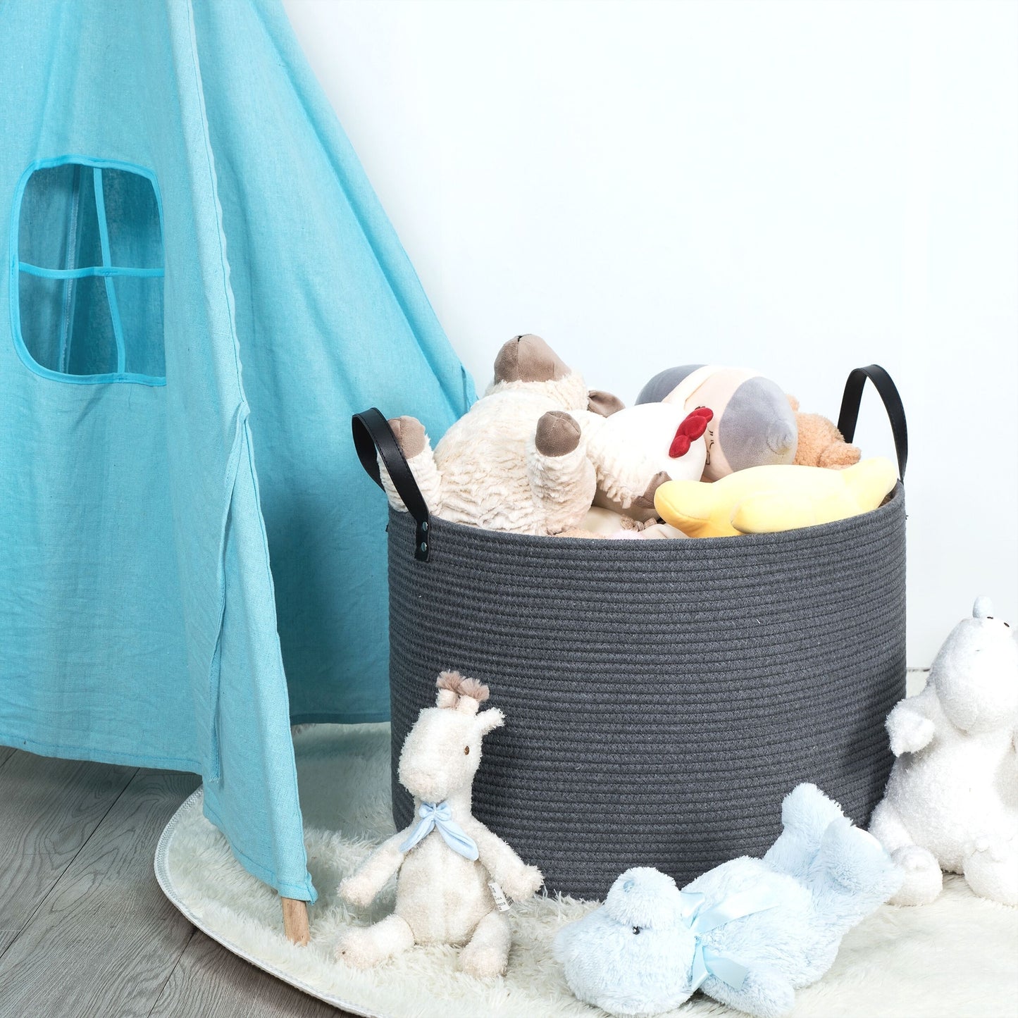 20"x13" Rope Basket w/ Long Handles - Dark Grey