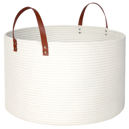 20"x13" Rope Basket w/ Long Handles - Creamy White