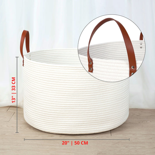 20"x13" Rope Basket w/ Long Handles - Creamy White