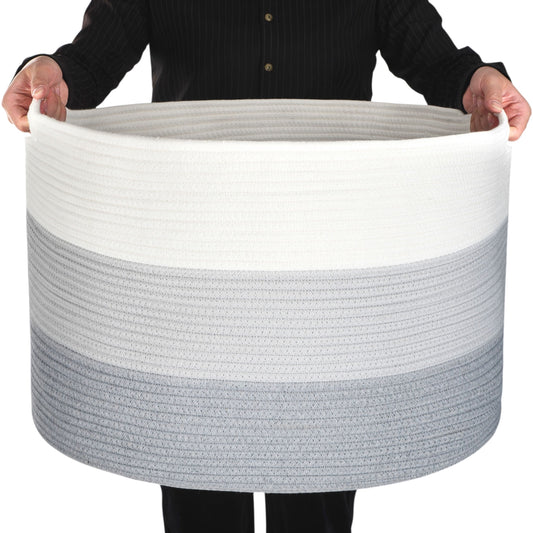 22"x14" Rope Basket w/ Slit Handles - 3-Tone Light Grey