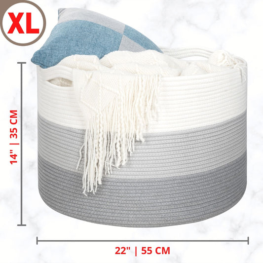 22"x14" Rope Basket w/ Slit Handles - 3-Tone Light Grey