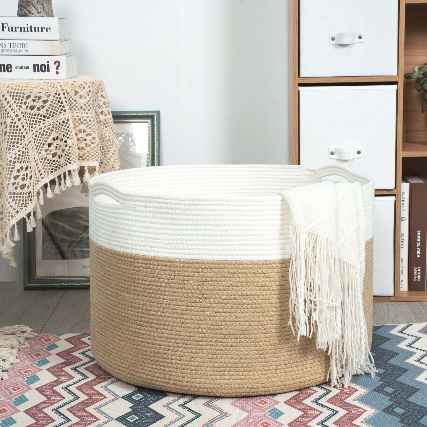 22"x14" Rope Basket w/ Slit Handles - Beige