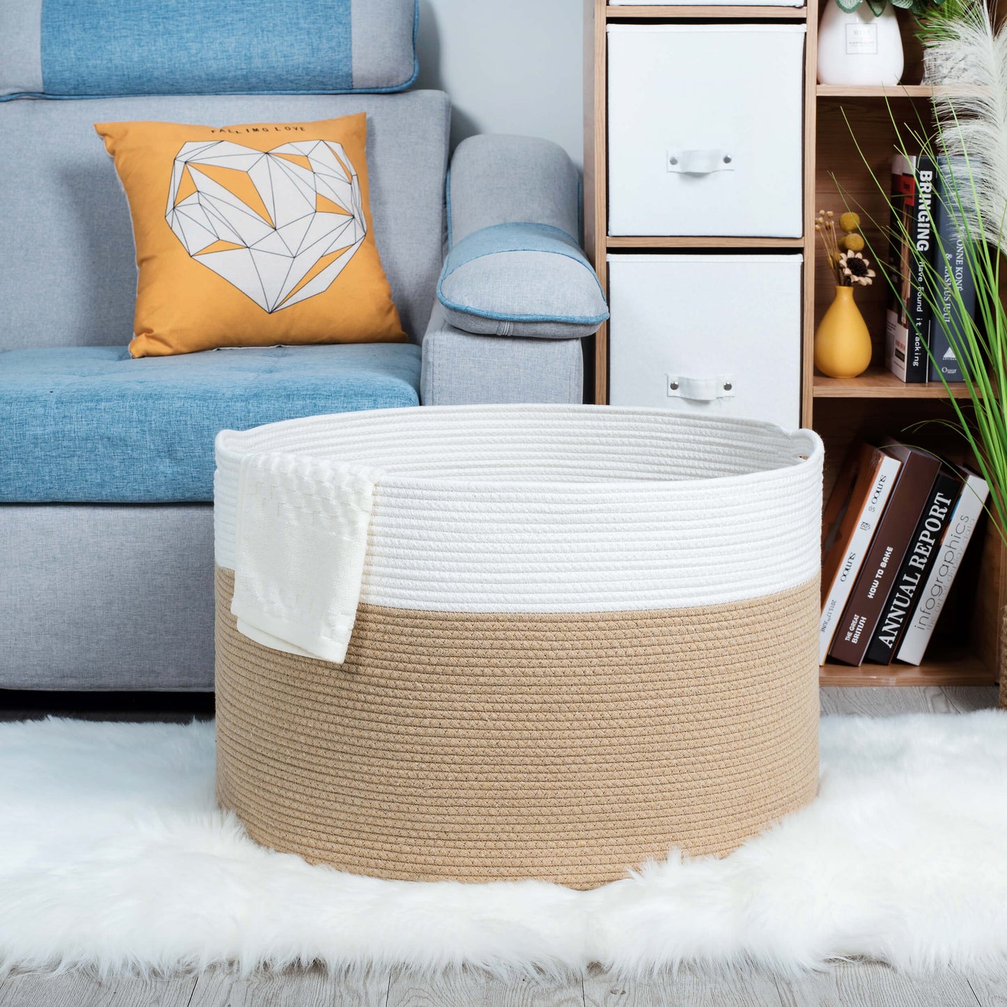 22"x14" Rope Basket w/ Slit Handles - Beige