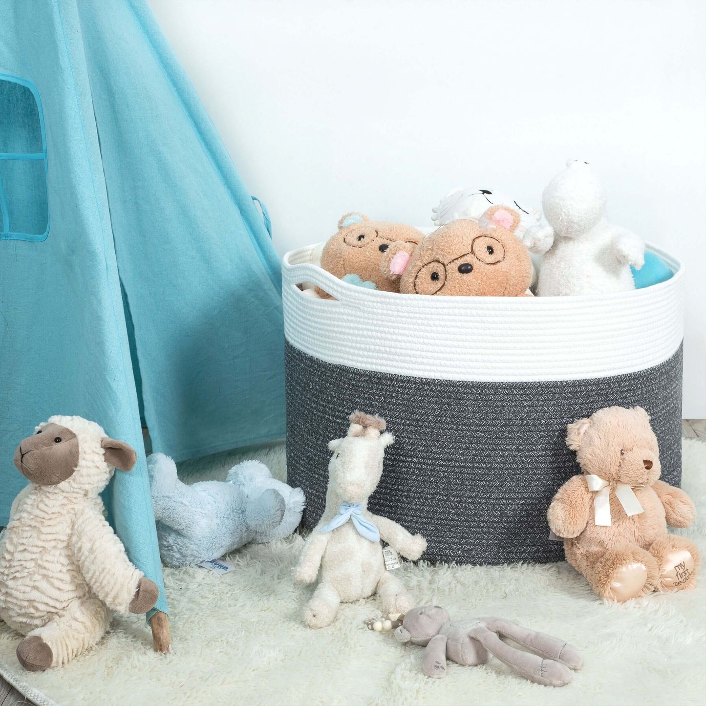 22"x14" Rope Basket w/ Slit Handles - Moonlight Grey