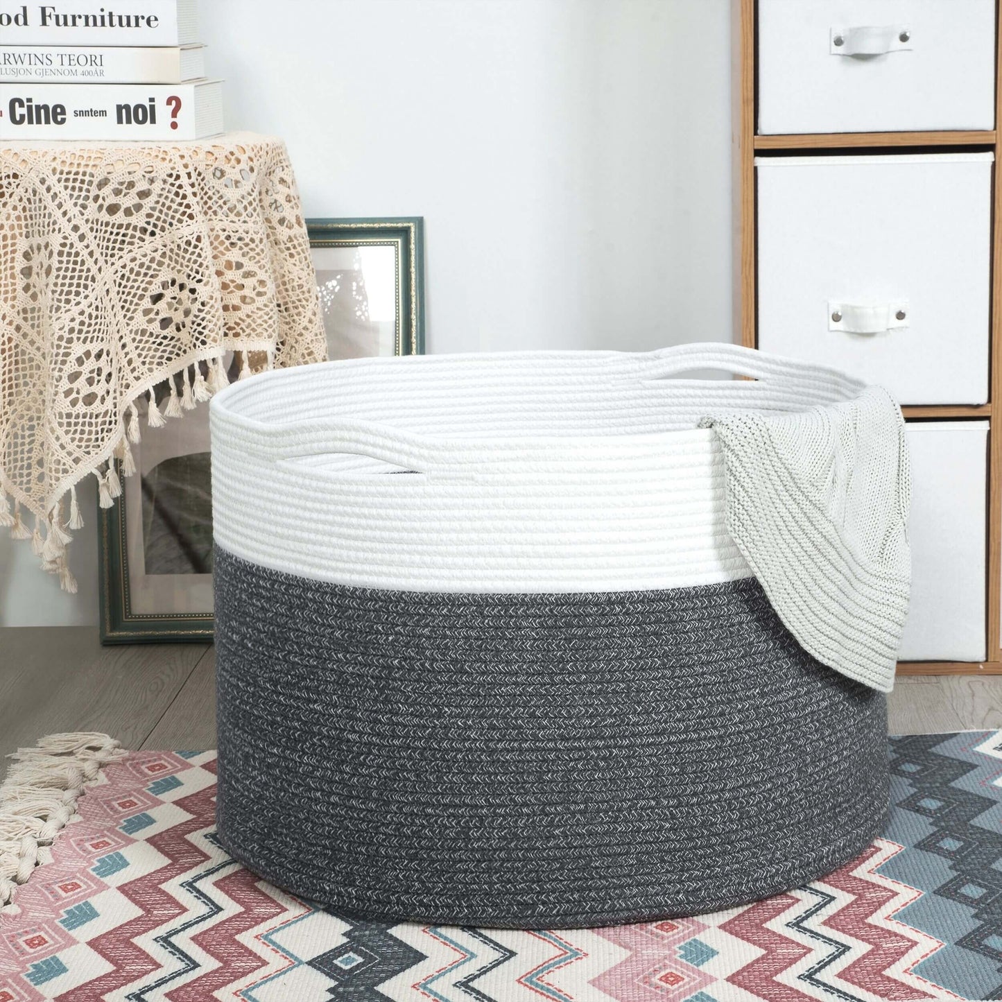 22"x14" Rope Basket w/ Slit Handles - Moonlight Grey