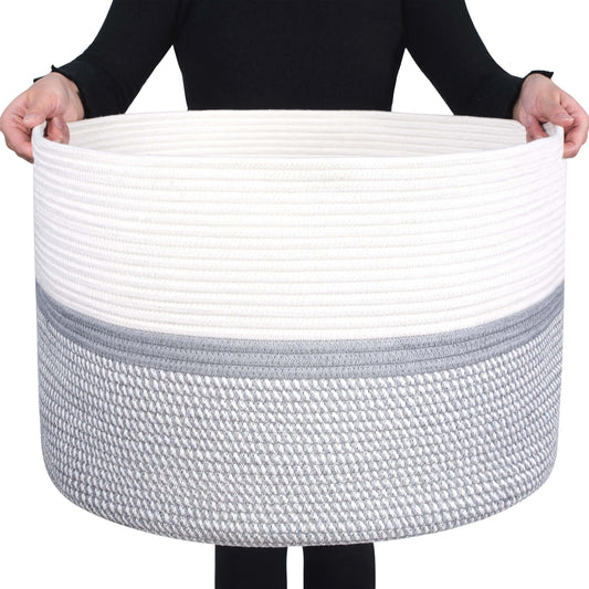 22"x14" Rope Basket w/ Slit Handles - Light Grey Mix