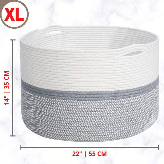 22"x14" Rope Basket w/ Slit Handles - Light Grey Mix