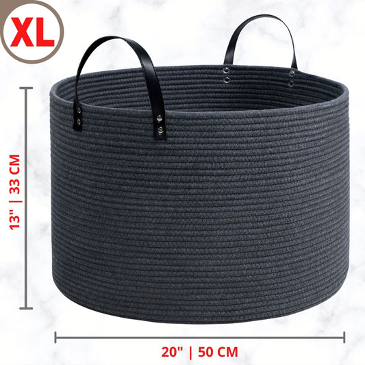 20"x13" Rope Basket w/ Long Handles - Dark Grey