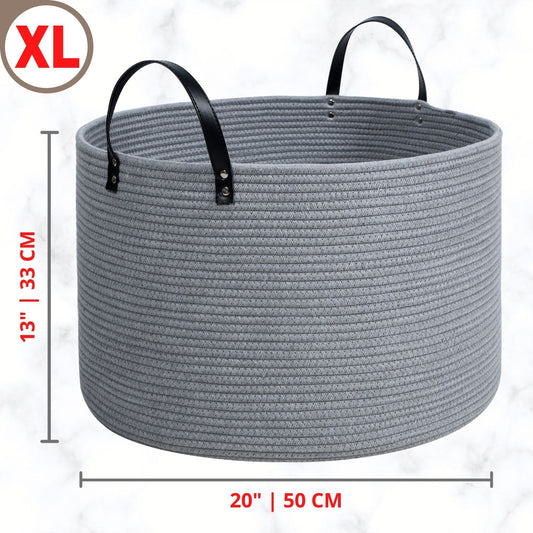 20"x13" Rope Basket w/ Long Handles - Light Grey
