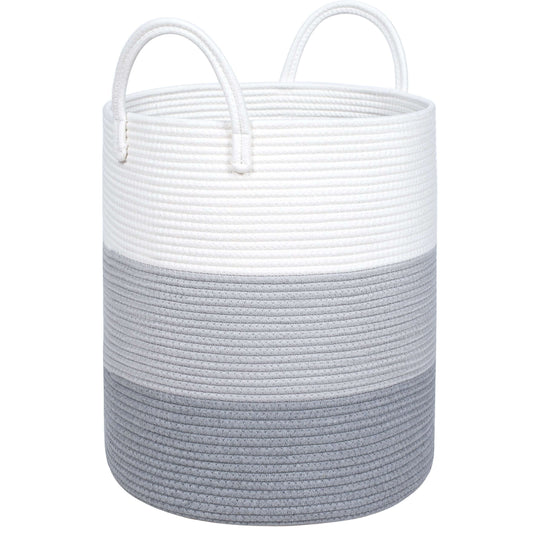 18"x16" Rope Basket w/ Long Handles - 3-Tone Light Grey