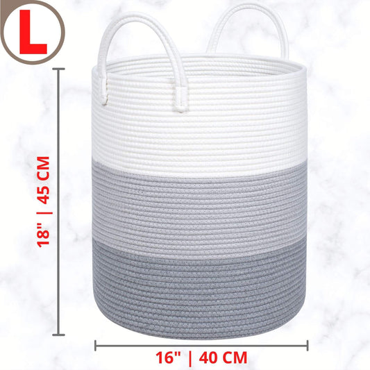 18"x16" Rope Basket w/ Long Handles - 3-Tone Light Grey