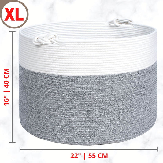 22"x16" Rope Basket w/ Knot Handles - Light Grey