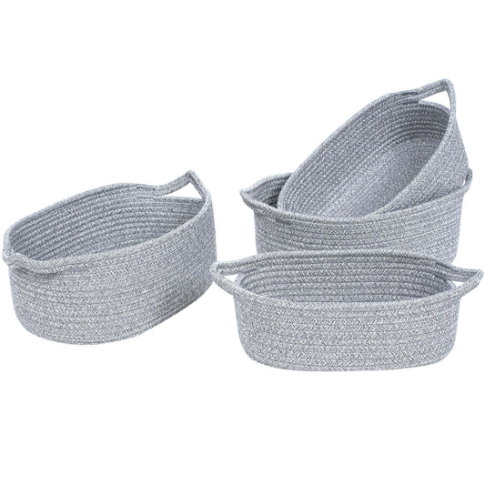 Set of 4 Nesting Rope Baskets - Light Grey Mix