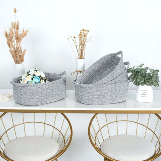 Set of 4 Nesting Rope Baskets - Light Grey Mix