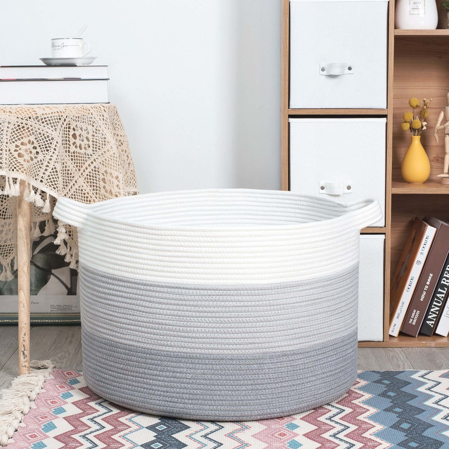 22"x14" Rope Basket - 3 Tone Light Grey