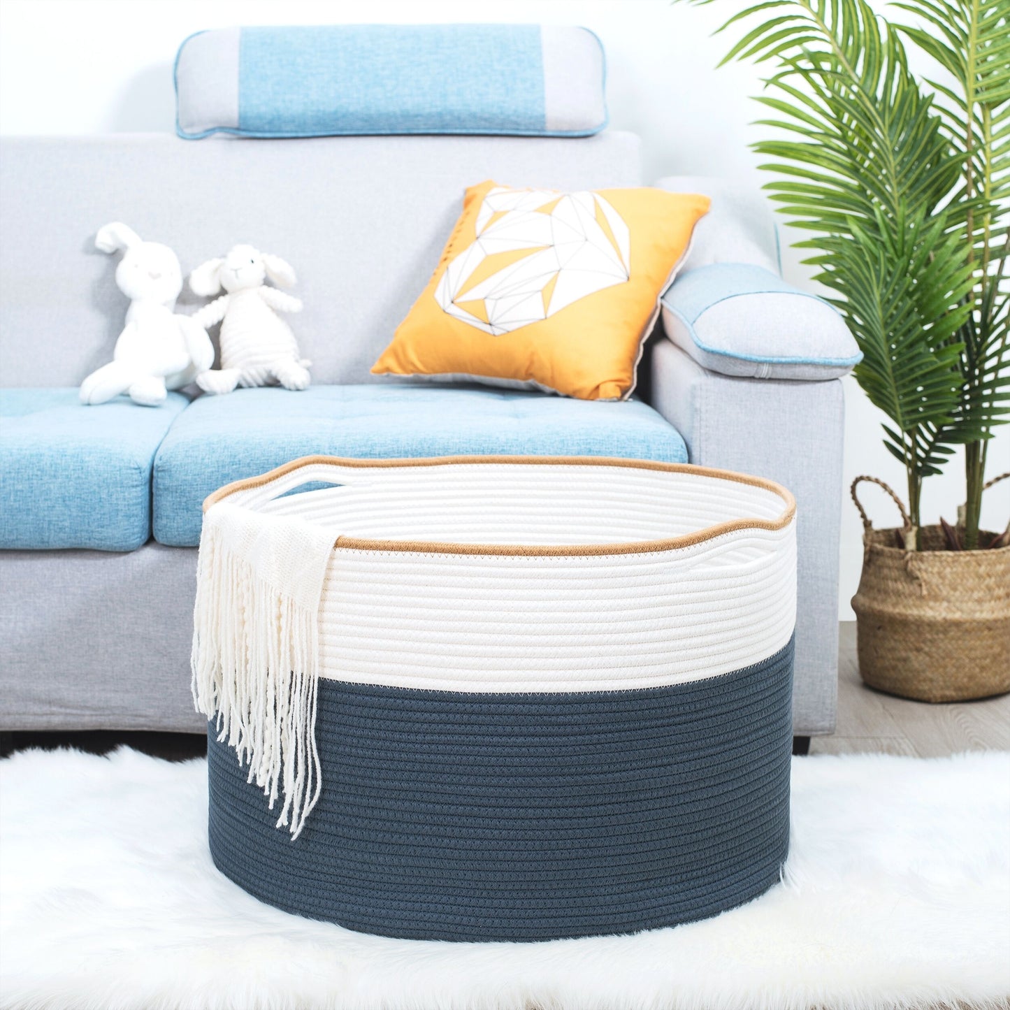 22"x14" Rope Basket w/ Slit Handles - Prussian Blue