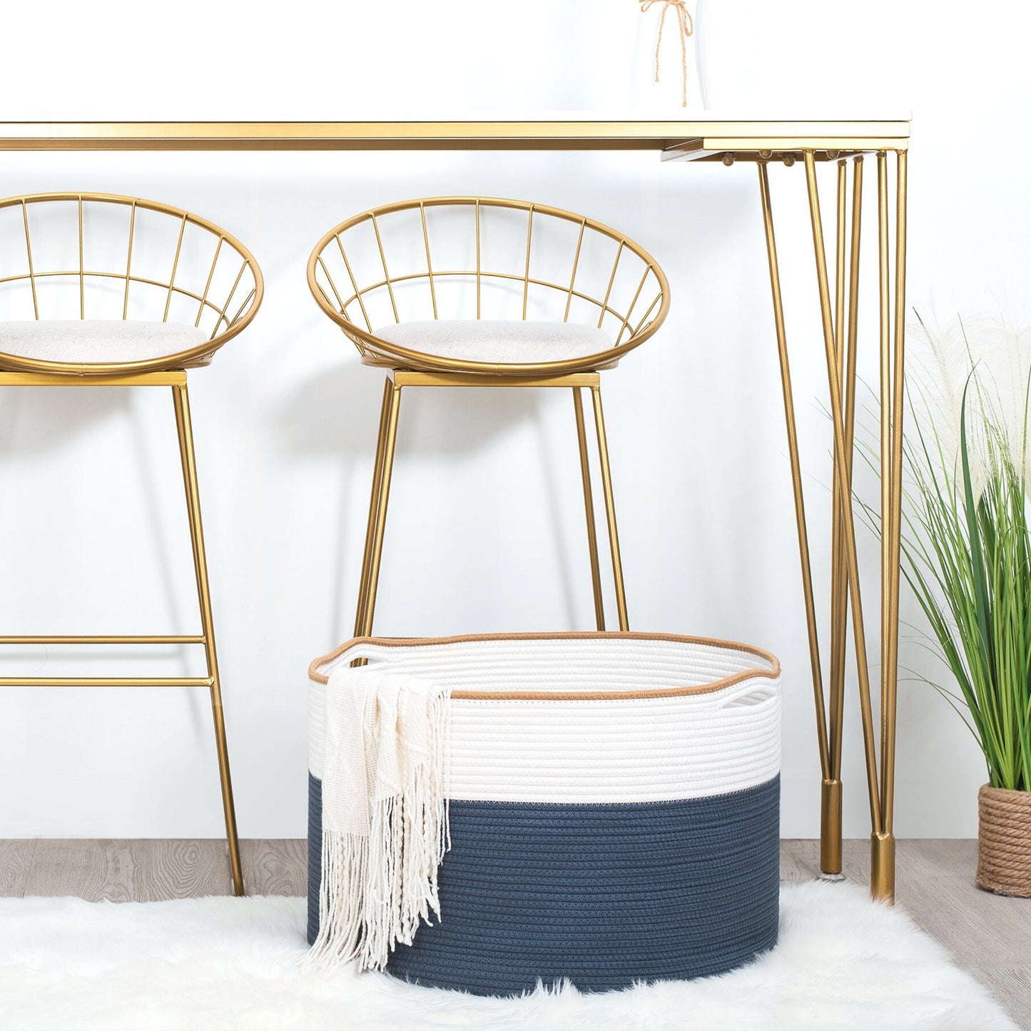 22"x14" Rope Basket w/ Slit Handles - Prussian Blue