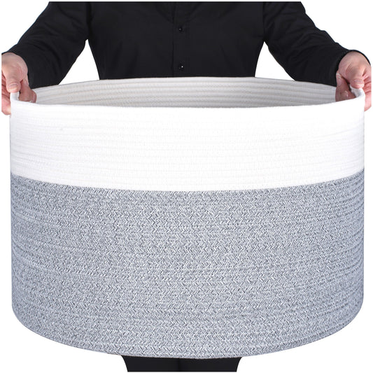 22"x14" Rope Basket w/ Slit Handles - Light Grey
