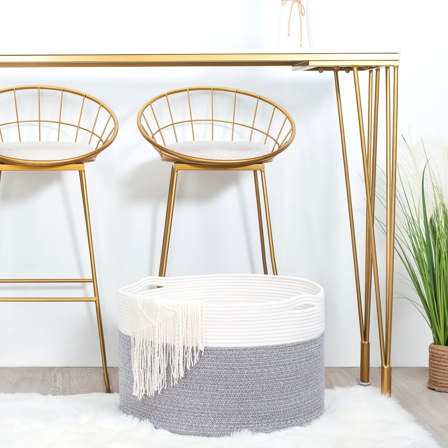 22"x14" Rope Basket w/ Slit Handles - Light Grey