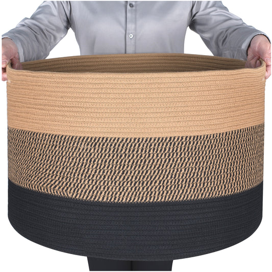 22"x14" Rope Basket w/ Slit Handles - Black Jute