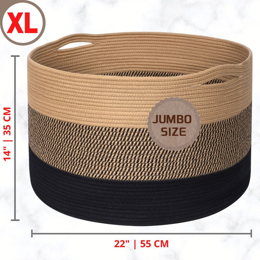 22"x14" Rope Basket w/ Slit Handles - Black Jute