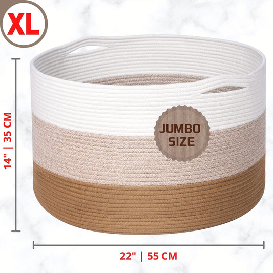 22"x14" Rope Basket w/ Slit Handles - 3 Tone Brown