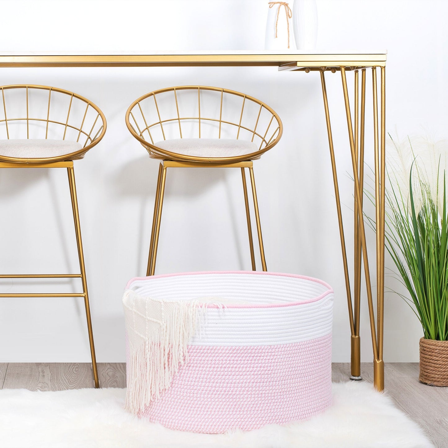 22"x14" Rope Basket w/ Slit Handles - Light Pink