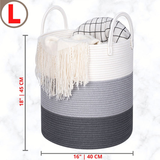 18"x16" Rope Basket w/ Long Handles - 3 Tone Dark Grey