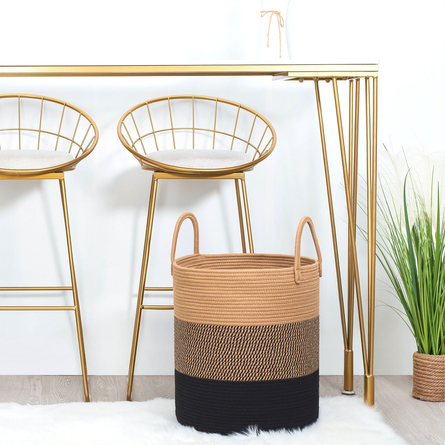 18"x16" Rope Basket w/ Long Handles - Black Jute