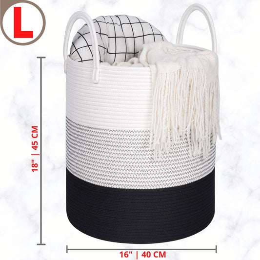 18"x16" Rope Basket w/ Long Handles - Black Stitch