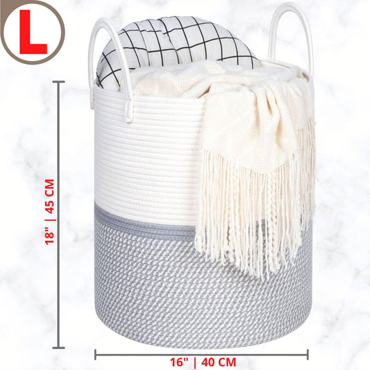 18"x16" Rope Basket w/ Long Handles - Light Grey Mix