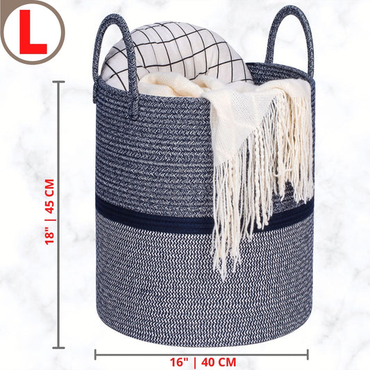 18"x16" Rope Basket w/ Long Handles - Dark Blue Mix