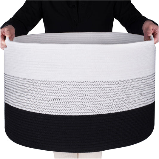 22"x14" Rope Basket w/ Slit Handles - Black Stitching
