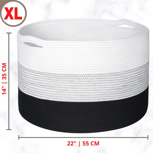 22"x14" Rope Basket w/ Slit Handles - Black Stitching