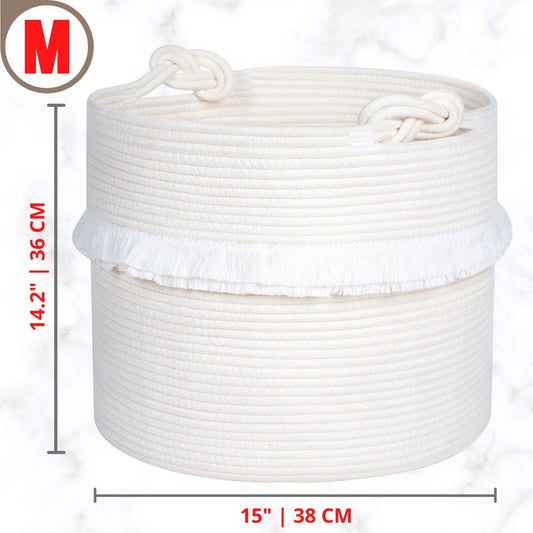 15"x14.2" Rope Basket w/ Knot Handles - Creamy White
