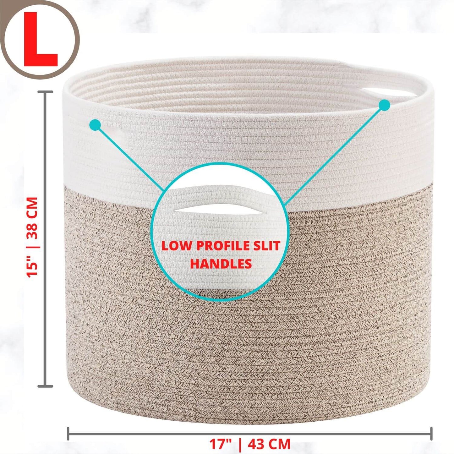 17"x15" Rope Basket w/ Slit Handles - Light Brown