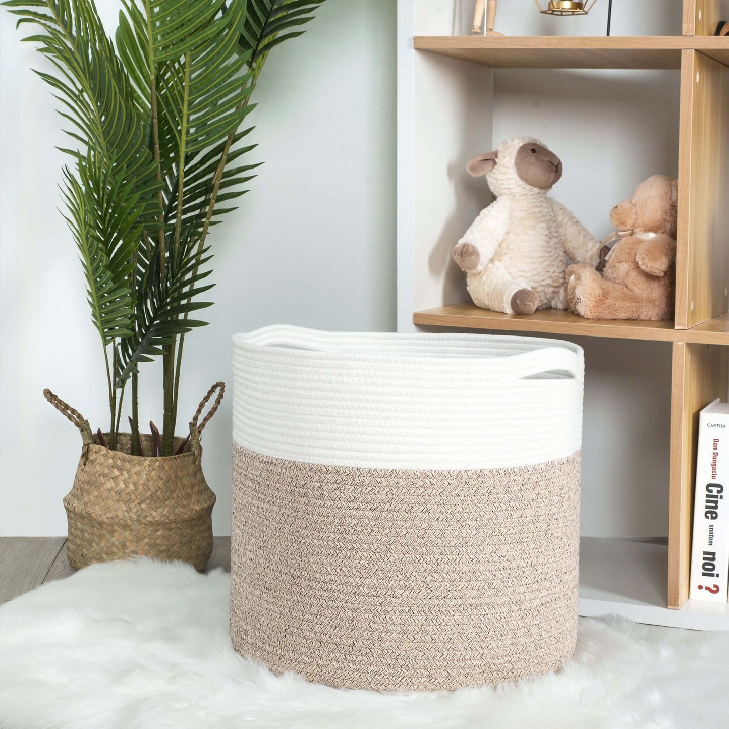 17"x15" Rope Basket w/ Slit Handles - Light Brown