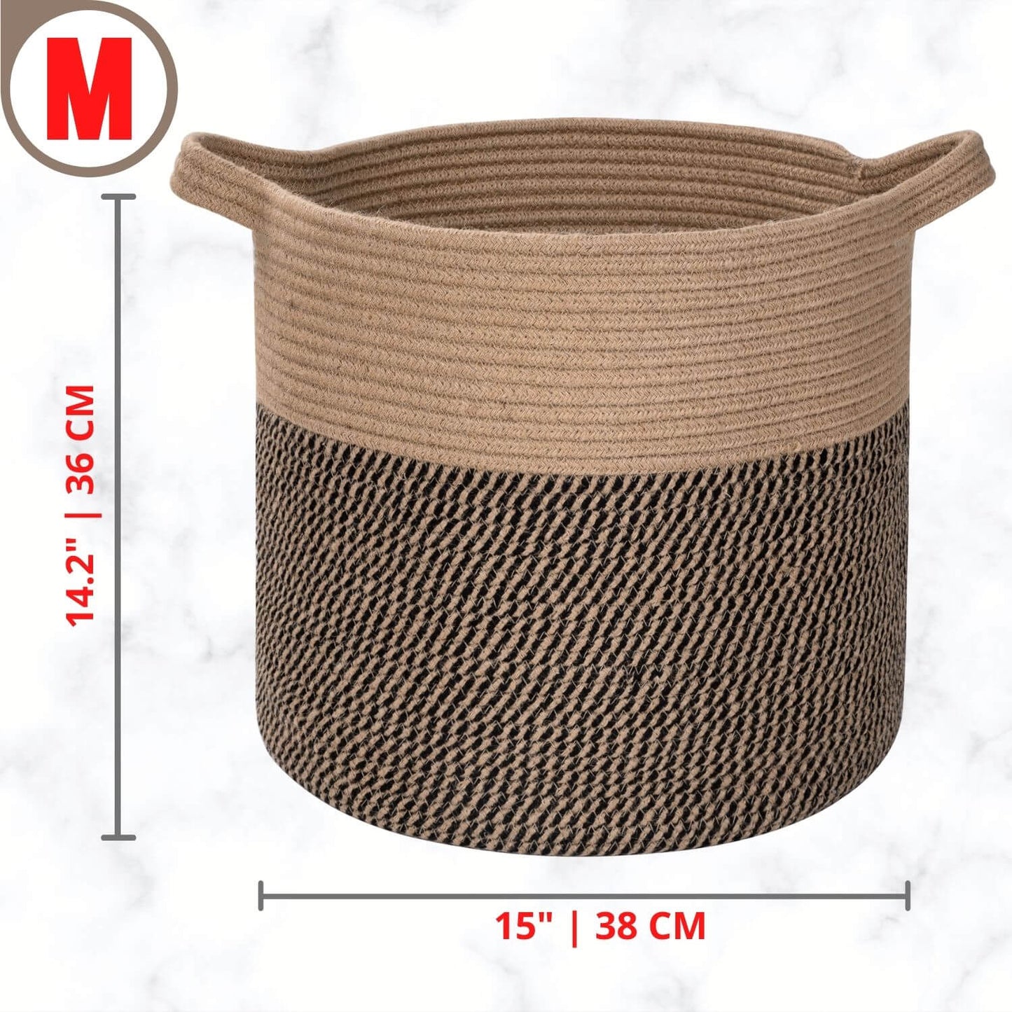 15"x14.2" Rope Basket - Black Jute