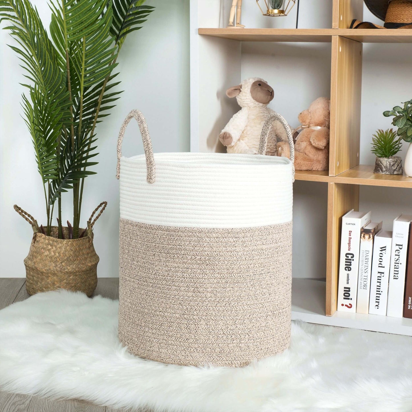 18"x16" Rope Basket w/ Long Handles - Light Brown