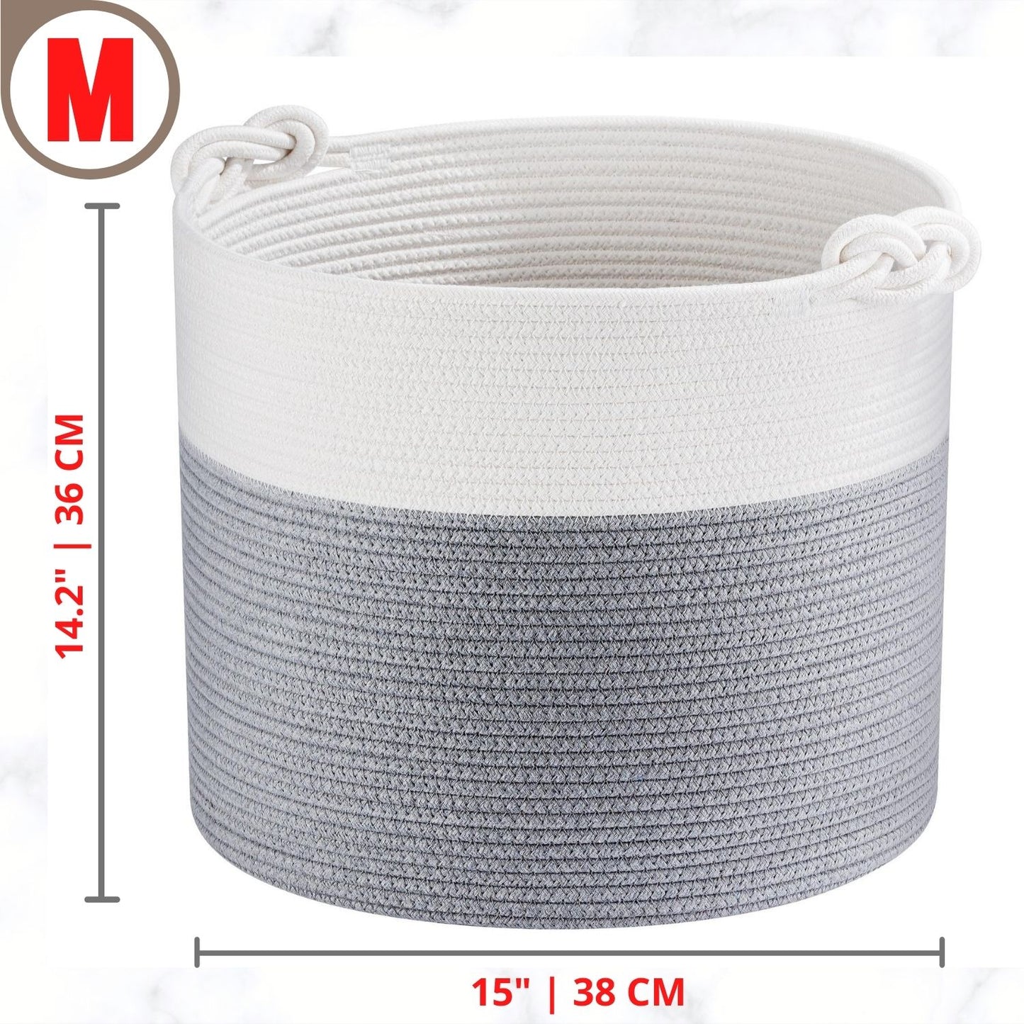 15"x14.2" Rope Basket w/ Knot Handles - Dark Grey