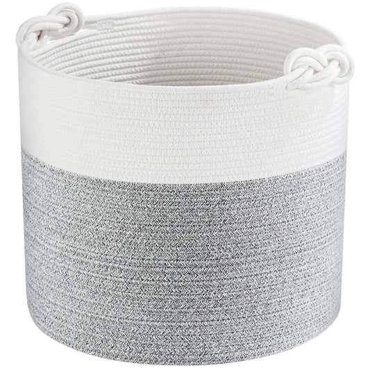 15"x14.2" Rope Basket w/ Knot Handles - Light Grey