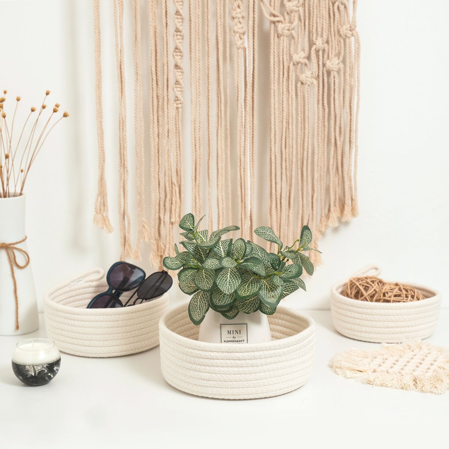 Set of 3 Nesting Catch-All Baskets - Off-White