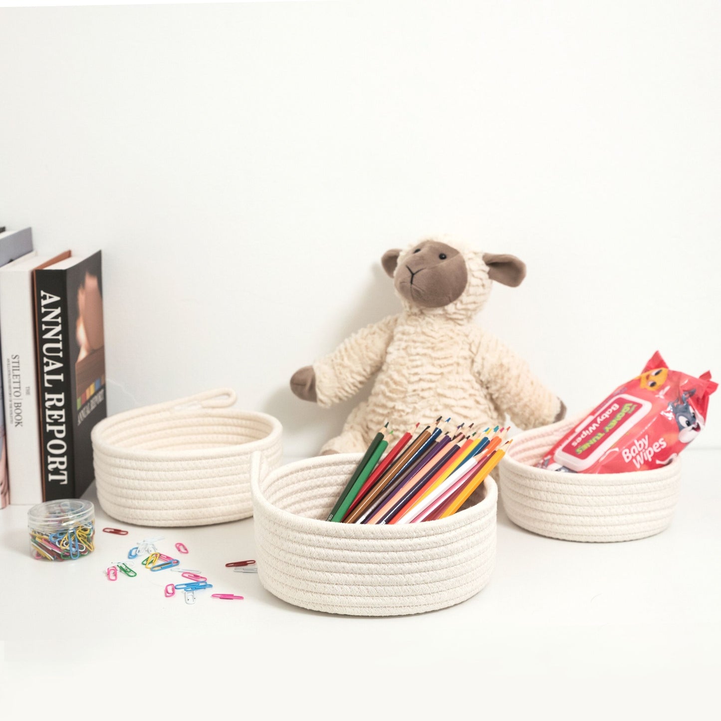 Set of 3 Nesting Catch-All Baskets - Off-White