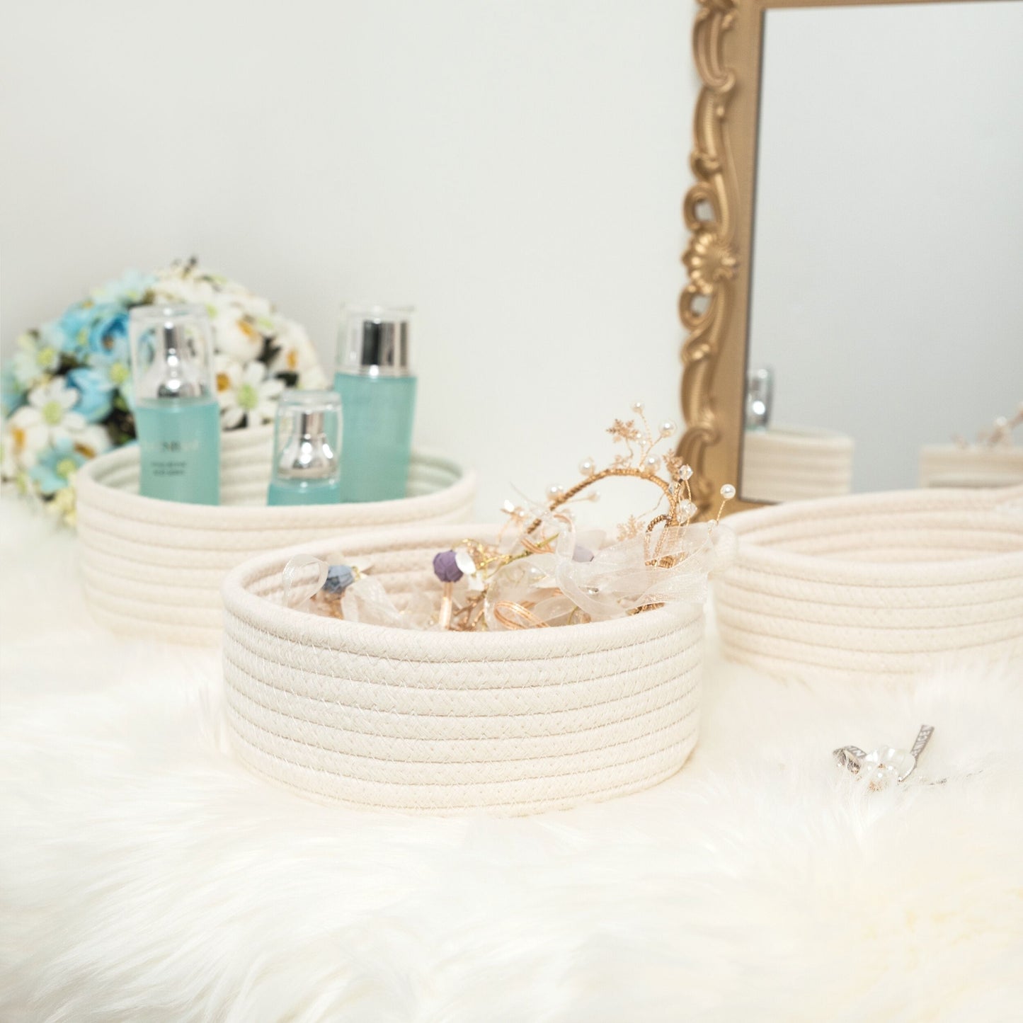 Set of 3 Nesting Catch-All Baskets - Off-White