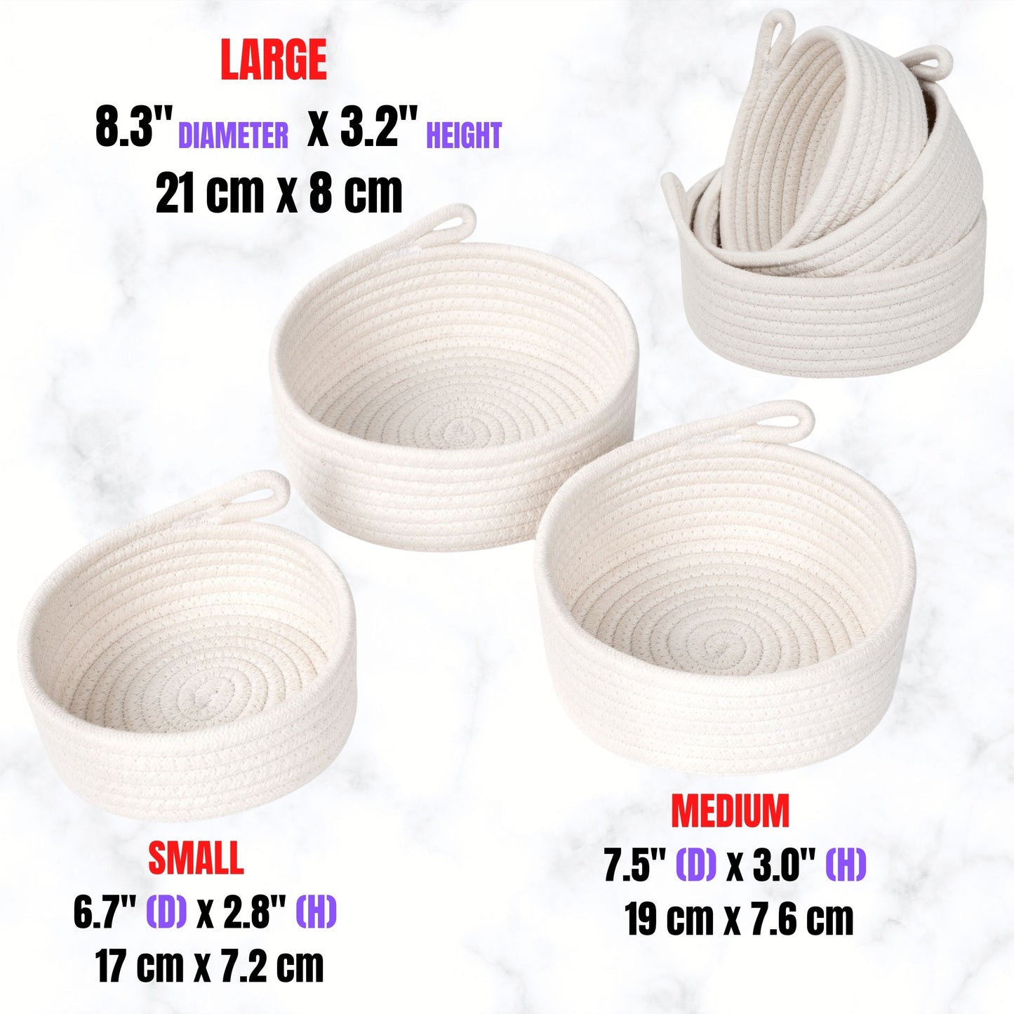 Set of 3 Nesting Catch-All Baskets - Off-White